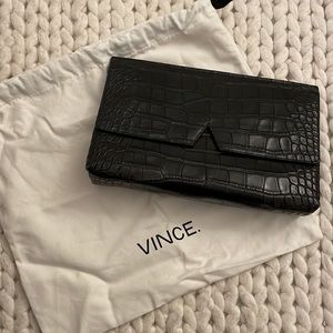 Vince Black Crocodile Embossed Clutch